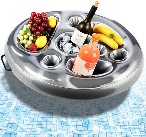 Soporte Inflable para Bebidas 2 en 1 Bandeja Inflable Bandeja Flotante para Piscina portavasos Piscina 8 Agujeros para Fiestas de Piscina de Verano, Fiestas Acuáticas,Estantes de Copas Flotantes