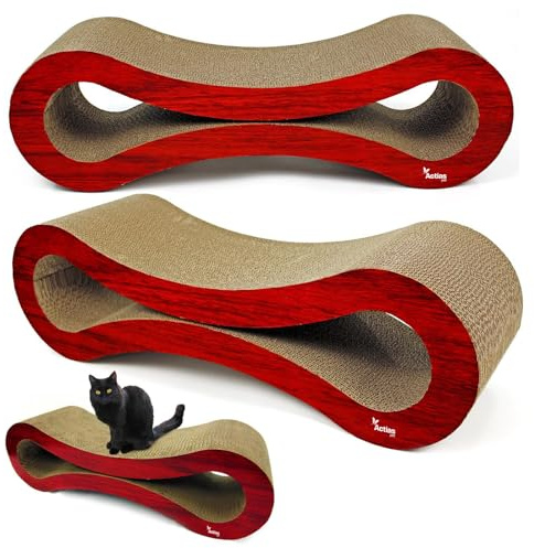 Actiaspet - Large Cardboard Corrugated Sofa Bed Cat Scratcher with Free Catnip (Wood Effect)