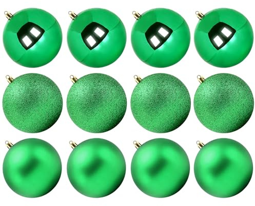 Benjia Extra Large Christmas Baubles, Giant Big Huge Xmas Shatterproof Plastic Ball Ornaments Set for Outdoor Outside Lawn Yard Tree Hanging Decorations Decor (10cm/100mm, 12 Packs, Green)