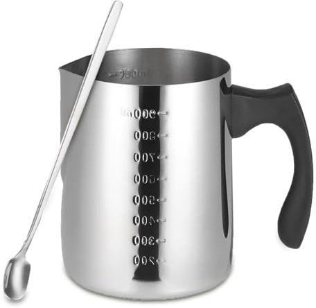 Uoimky Pot à fondre pour cire de bougie 900ml, Pot à fondre en acier inoxydable avec graduation et cuillère pour bain-marie - Casserole à fondre pour fabrication de bougies - Pot à cire pour la