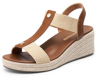 DREAM PAIRS Women's Wedge Sandals Open Toe Espadrilles Sandals Comfortable Dress Casual T-strap Platform Wedges with Arch Support for Walking Beach Summer Shoes,Size 7,Brown,SDWS26006W