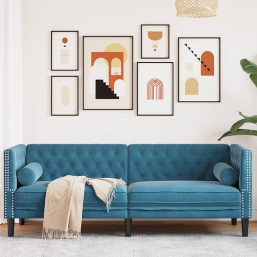 QZZCED Chesterfield - Divano a 3 posti, in velluto blu, con cuscini, design classico, imbottito con bottoni, gambe resistenti per stabilità, comfort superiore e stile elegante per soggiorno