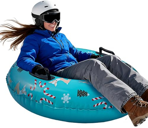 Slitta da neve invernale, 120 cm, con motivo renna, antiscivolo, robusta attrezzatura da slittino da neve, tubo resistente per bambini per scorrimento sicuro, attrezzatura per avventure all'aperto