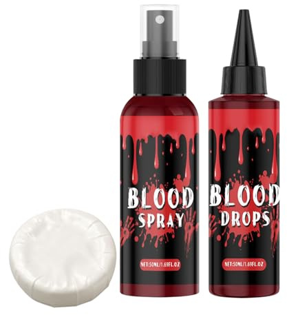 Realistic Fake Blood Kit, Cosplay Face & Body Paint, with 50ml Vampire & Makeup for Halloween Dress-Up, Liquid with Easy Cleaning Soap, Party Prop Supplies for Men Women & Teens