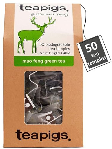 Teapigs Mao Feng Whole Leaf Green Tea Bags - Authentic Chinese Green Tea with Peachy Notes - Light, Refreshing & Naturally 0 Calories - 50 Biodegradable Tea Temples (1 Pack)