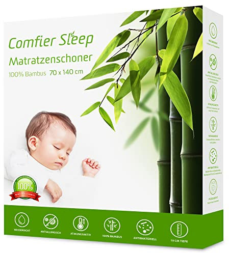 Cot Bed Mattress Protector 140 x 70cm – Waterproof Bamboo Fitted Cot Mattress Cover – Breathable Waterproof Cot Bed Mattress Protector – Soft Hypoallergenic Sheet for Toddler Bedding