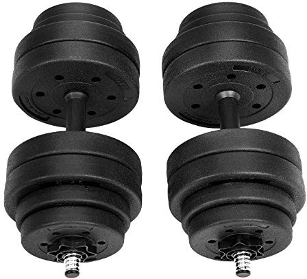 SONGMICS SYL30HV1 - Set di 2 manubri regolabili da 15 kg, dischi rivestiti in plastica, per esercizi di fitness, palestra a casa, colore: nero