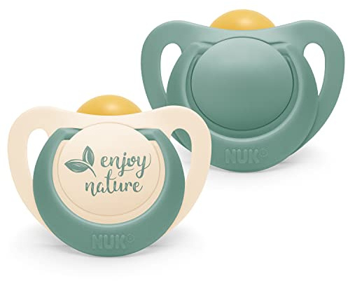 NUK for Nature Baby Dummy | 18-36 Months | Sustainable Rubber Soothers | Over 98% Natural Raw Materials | Eucalyptus Green | 2 Count