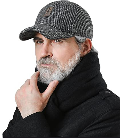 CLAPE Men's Winter Warm Baseball Cap Structured Dad Hat with Earflaps Unisex Winterkappen Baseball Kappe Fullcap mit Kaschmir Wollcap Gefüttert