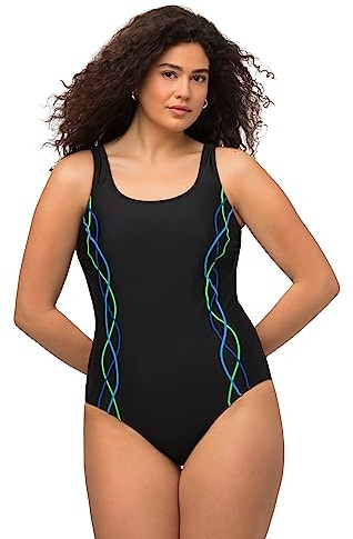 Ulla Popken Women's Piping Underbust Band Front Lining Swimsuit, Black, 26