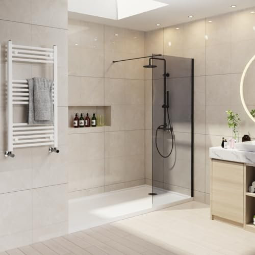 NRG 760 x 1950mm Walk in Shower Enclosure 8mm Grey Easy Clean Glass Wet Room Screen Panel