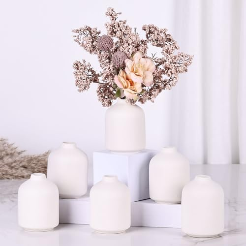 Lot de 6 Petit Vase Blancs, Vases Boho Modernes pour Fleurs Sèches, Vase Décoratif, pour Centres de Table en Gros, Mini Vases pour Déco de Table de Mariage