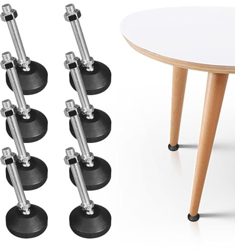 8 Piezas Patas para Muebles M10 x 100MM, Ø 50 mm, Metal Patas Regulables, Patas Regulables para Muebles, Mueble con Inclinación Máxima 20 °, para Patas de Mesa, Patas de Silla, Patas de Muebles