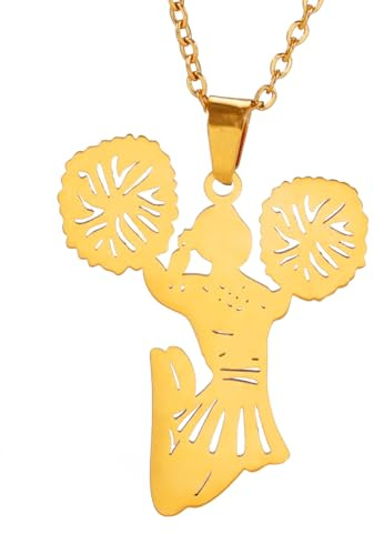 TEAMER Collier de pom-pom girl en acier inoxydable, pendentif de pom-pom girl en Zircon 3D, bijoux de Sport d'équipe d'entraîneur de joie en cristal pour femmes (Pom-pom girl - Or)