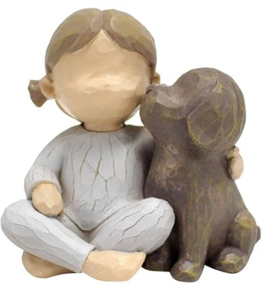 Dog Angel Figurines, Girl Dog Resin Figurine Puppy Statue Sculpture Home Office Desktop Decoration Ornament Christmas Memorial Gift for Dog Lovers girl