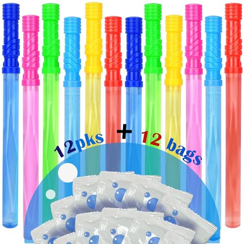 GIFTEXPRESS 12Pcs 14 Big Bubble Wands and Solution - Large Bubble Wands and Bubble Refills Solution for Kids Birthday Party, Easter, Pool, Beach, Park, Summer BBQ Party