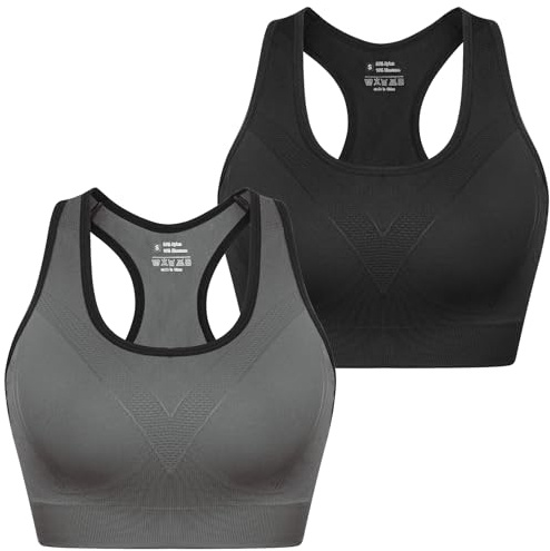 Sykooria Sport-BH:ar Dam Sport-BH med Simrygg Sport-BH Dam Vadderad Medium Effekt Gym Kort Topp för Fitness, Svart + grå, XL