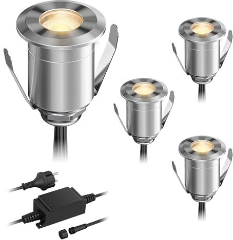 ledscom.de LED Boden-Einbauleuchte BINO für außen, IP67, 32mm Ø, warmweiß, 4er Set