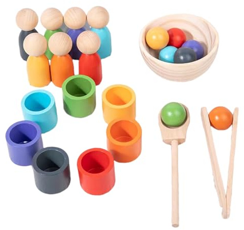WOODENFUN 7 couleurs arc-en-ciel balles et tasse Montessori enfants jouet en bois classification des couleurs poupée jouet 3 ans +
