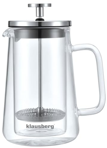 Klausberg Tebryggare French Press 350 ml/3 koppar, kaffepress rostfritt stål filter, dubbelväggig isolerad kaffekanna, tekanna, tebryggare, lock i silver (KB-7684)