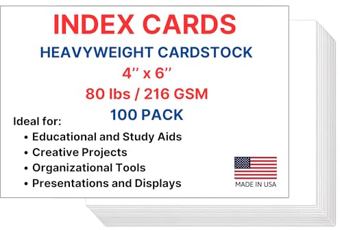Index Cards, 4x6 Inches, Blank on Both Sides, White, 100 Count – Durable Cardstock for Note-Taking, Study, Flashcards, and Organization – Perfect for Students, Teachers, and Professionals – 1 Pack