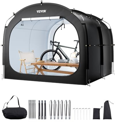 VEVOR Outdoor Bike Storage Tent with Ventilated Window - Waterproof, Easy-to-Install 5-Bicycle Storage with High-Strength Fiberglass & Dual Zippers