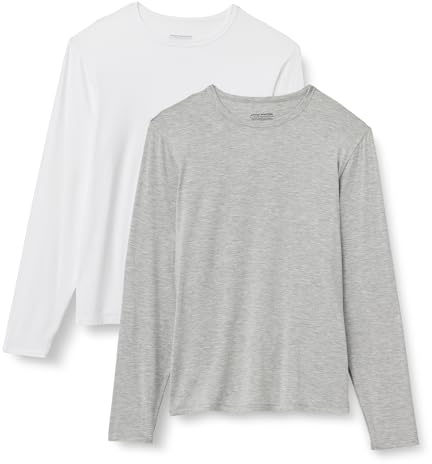 Amazon Essentials Men's Long Sleeve Super Soft Modal Undershirt, Pack of 2, Medium Grey Heather/White, Large