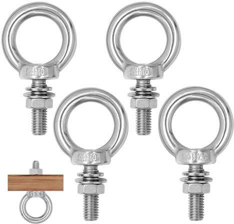 NVGFTG 4 viti ad anello M10 × 30 mm, in acciaio inox 304, viti ad occhiello per rullo di fissaggio e sospensione, bulloni ad anello con dadi e rondelle (M10 × 30)