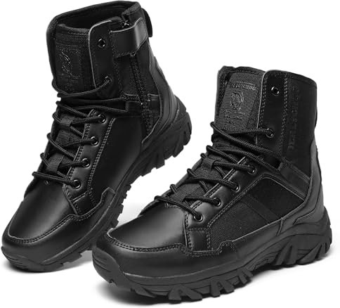 derlychug Herren Taktikstiefel Militär Combat Boots Reißverschluss Leichte Outdoor Wanderstiefel Wüstentaugliche Rutschfeste Trekking-Schuhe für Freizeit Abenteuer(black,45)
