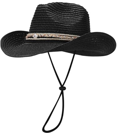 pvucpot Cappello da Cowboy Unisex in Paglia da Uomo Cappello Estivo Donna Cappello da Sole Paglia Panama