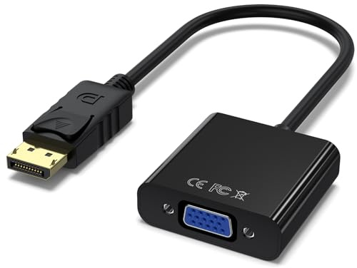 Vancle DisplayPort till VGA-adapter, enkelriktad DP hane till VGA-omvandlare, Full HD 1080P 60 Hz videokonverterare för HDTV, PC-skärm, projektor, TV (svart)