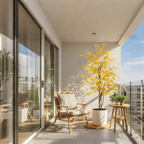 Garvee Árbol de Arce Artificial Realista – Planta Otoñal de 1.8m con Hojas Amarillas Vibrantes para Decoración de Interiores/Exteriores en Hogar, Oficina, Bodas y Eventos