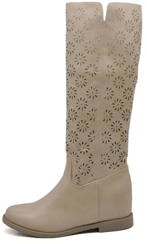 IF Fashion Stivali Alti da Donna Con Zeppa Interna Traforati Primaverili Estivi Pelle Sintetica JH22-21 beige N.39