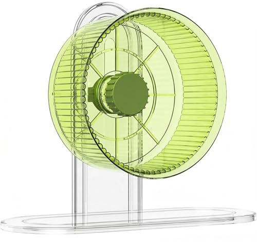 Silent Hamster Exercise Wheel with Adjustable Height Stand 12cm/4.72in Diameter Transparent Silent Spinner Running Wheel for Dwarf Hamsters Gerbils Mice and Other Small Pets (Green)