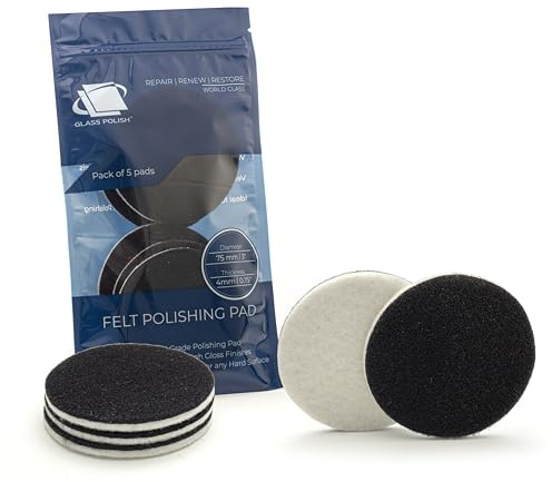 Glass Polish Pro Lot de 5 tampons de Polissage en Feutre 75 mm pour Polissage en oxyde de cérium, élimination des Rayures et Finition Brillante sur Verre, Plastique, métal et marbre