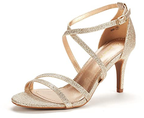 DREAM PAIRS Women's GIGI Fashion Stilettos Open Toe Pump Heel Sandals, Gold/Glitter, Size 8