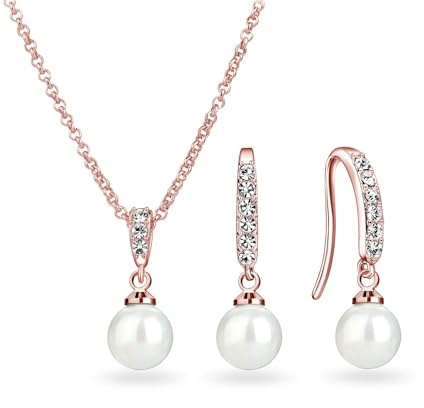 Philip Jones Rose Gold Plated Pearl Drop Set Created with Zircondia® Crystals