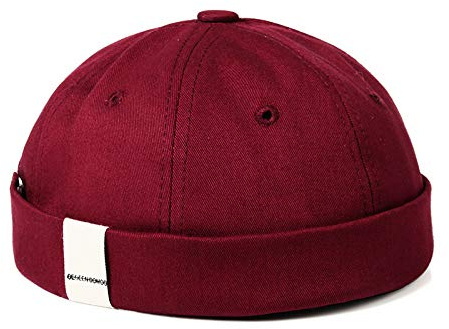 Unisex Docker kantlösa mössor dödskallemössa mössa arbetare sjöman keps retro rullad manschett skalle kepsar med justerbar, 100 x Vinröd, one size
