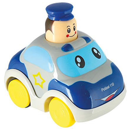 Bieco Auto Drück & Los Polizei Spielzeug - Press and go Auto - Spielzeugauto ab 6 Monate - Baby Auto Spielzeug - Spielzeugauto aufziehbar selbstfahrendes Auto Rückzug Babyspielzeug Auto Polizeiauto