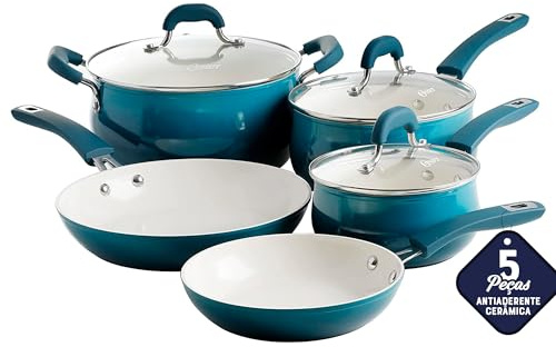Oster Corbett 8 pc Gradient Teal Forged Aluminum Cookware Set with Ceramic Non-Stick - Induction Base - Soft Touch Bakelite Handle and Tempered Glass Lids