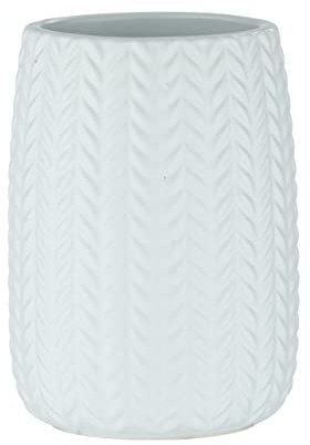 WENKO Zahnputzbecher Barinas, luxuriöses Accessoire mit zartem Muster, stillvolle Aufbewahrung von Zahnbürste, Zahnpasta und Make-Up Pinseln, edle Vase fürs Bad, Ø 7,4 x 10,7 cm, Keramikbecher Weiß