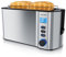 Arendo - Toaster Edelstahl Langschlitz 4 Scheiben - Doppelwandgehäuse - Integrierter Brötchenhalter - Bräunungsgrade 1-6 - Brotzentrierung – automatisch Abschaltung – Display mit Restzeitanzeige