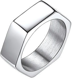 Richsteel Anillo Nudillo de Banda Hexagono Spinner Anillo Girar, Acero Inoxidable Anillo Dedo Hombre Mujer, 14.5 (54.4mm) Platino
