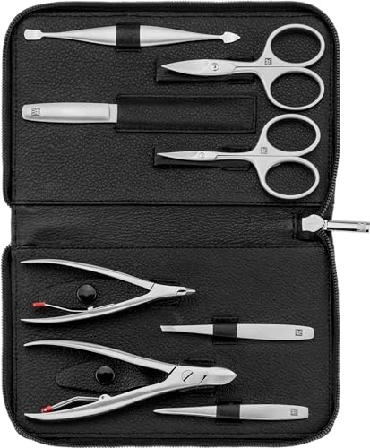 ZWILLING Maniküre-Set (8 teilig, komplette Nagelpflege, Pediküre, Echtleder Etui mit Reißverschluss), Premium, Schwarz