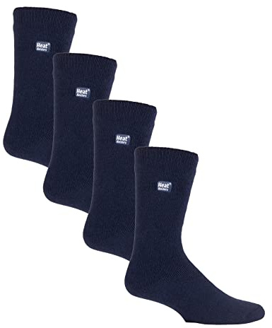 HEAT HOLDERS Ultra Lite - 4 Pair Multipack Mens Thermal Socks | Ultra Thin Warm Socks for Dress Socks in Winter (6-11, Navy)