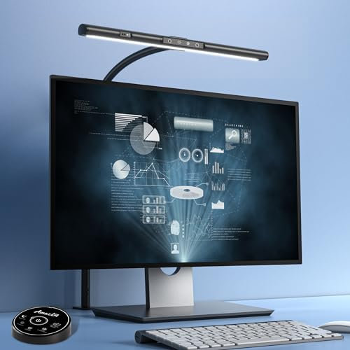 AmazLit LED Schreibtischlampe, Augenpflege Monitor Lampe, Einstellbare Helligkeit & Farbtemperaturen, Kein Bildschirm Blendung Arbeitslampe, Gestensteuerung Büro Lampe mit Memory Funktion, 12W