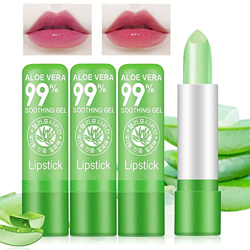 Tongyend Lip Balm Set Aloe Vera Lipstick 3PCS Magic Temperature Colour Changing Lip Gloss Long-Lasting Moisturising Nutritious Cream Lip Plumper Makeup Set