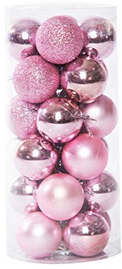 Uposao 24 Stück Kunststoff Weihnachtskugeln,Dekorative Christbaumkugeln Set Weihnachtskugeln Weihnachtsbaumschmuck Baumkugeln Weihnachtsbaum Deko Ornamente zum Aufhängen für Weihnachten 30mm,Rosa