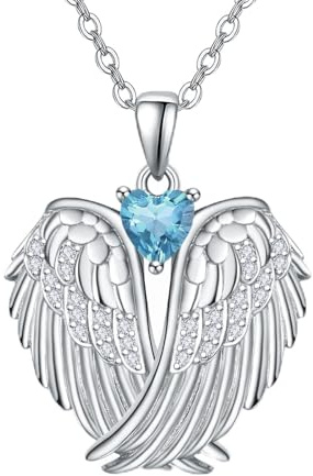 KINGWHYTE Guardian Angel Necklace 925 Sterling Silver Angel Wings Necklace with Heart Zircon Wings Pendant Necklace Guardian Angel Jewerlly Gifts for Women