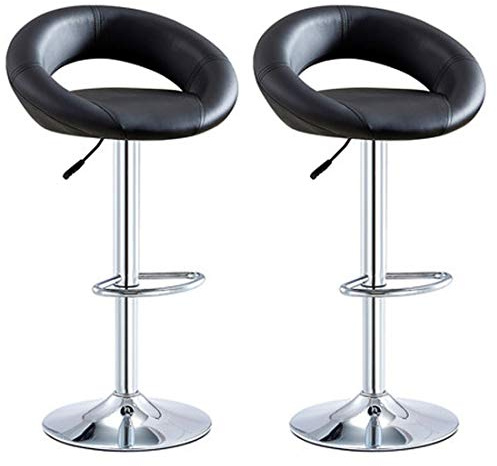 Modern PU Leather Adjustable Swivel Barstools Set of 2 Armless Hydraulic Kitchen Counter Bar Stools Moon Bend Island Bar Stool with Back Beige (Black)